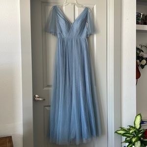 Revelry floor-length tulle dress. Low-back, flouncy sleeves. Worn once.